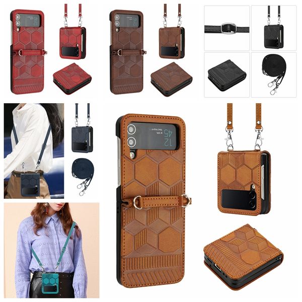 ZFlip4 Football Pliant Étuis En Cuir Pour Samsung Galaxy Z Flip 4 3 Flip4 Flip3 ZFlip3 Business Portefeuille Imprimer Balle Grain Couverture De Téléphone Pochette Bandoulière Lanière D'épaule