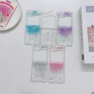 ZFlip5 Bling Glitter Star Étuis antichoc pour Samsung Galaxy Z Flip 5 4 3 Flip5 Clear Moon Gradient Starry Foil Confetti Clear Hard Plastic PC Acrylique Soft TPU Cover