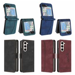 ZFold5 Zflip5 Vintage lederen portemonnee hoesjes voor Samsung Z Flip 5 4 3 Zflip4 Zflip3 Flip4 Flip5 Opvouwbare Z Fold 5 4 3 Hand Skin Feel Retro Flip Cover Purse Pouch