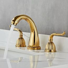 ZGRK Grifo para bañera de baño con acabado de latón antiguo, manijas dobles, grifo mezclador para lavabo de 3 piezas, fregadero dorado 231225