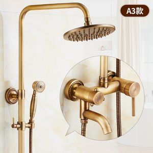 ZGRK Antieke messing douchekranen Set 8 'Regenval Douche Commodity Plank Dual Handgreep Mixer Tap Swivel Tub String Bad Douche