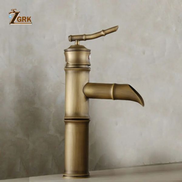 Robinets de bassin zgrk salle de bain antique en laiton papin d'eau cascade bassin puits robinet vanité robinet lavage à main le mixeur de bassin