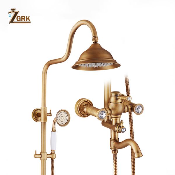 Zgrk Robinet de salle de bain Antique Pluie Douche en laiton Précipitation de salle de bain avec douche en aéros