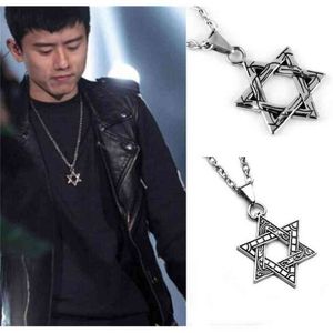 Zhang Jie's dezelfde zes puntige ster ketting herenmode hiphop ketting hanger lange accessoires met 70cm ketting