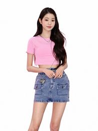 Zhang Yuanying, une célébrité avec le même t-shirt à manches courtes, nouvel ensemble court de jupe en jean taille haute pour femmes été 2023 s76d #