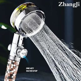 ZhangJi 2021 pomme de douche à filtration avec hélice rotation à 360 degrés économie d'eau SPA anion pierre Spayer accessoires de salle de bain HKD230825 HKD230825