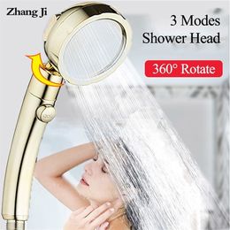 Zhangji 360 grados giratorio retro ducha dorada alta presión 3 modos de ajuste con botón de parada ahorro de agua cabezal de ducha 200925