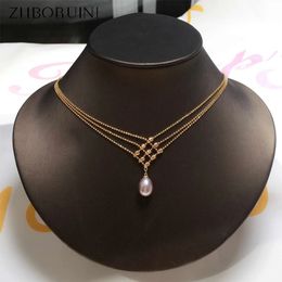 ZHBORUIN 14K plaqué or multicouche perle chaîne pendentif 100% collier de perles d'eau douce exquis clavicule chaîne bijoux femme 231229