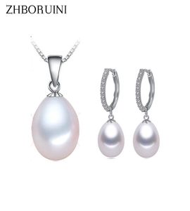 Zhboruini Pearl Jewelry Set Natural Freshwater Pearl ketting drop zirkon oorbellen 925 sterling zilveren sieraden voor vrouwen cadeau6196855