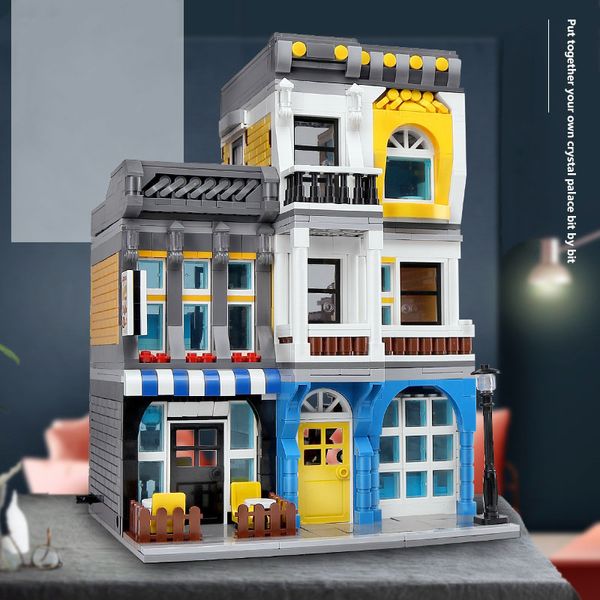 MOC Summer Coffee Shop Building Blocks ZHEGAO QL0934 1278pcs Creator Stree View Series Ladrillos Juguetes Niños Regalos de cumpleaños