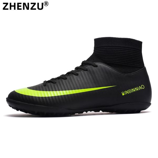 ZHENZU Hombres Zapatos de fútbol de césped negro Tacos para niños Botas de entrenamiento de fútbol Tobillo alto Zapatillas deportivas Tamaño 3545 240228