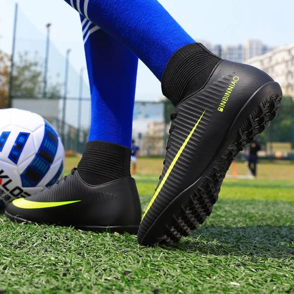 Zhenzu hommes Black Turf Soccer Shoes Kids Cleats Football Chores Training Both Football Boots High Ankle Sport Sneakers Taille 35-45