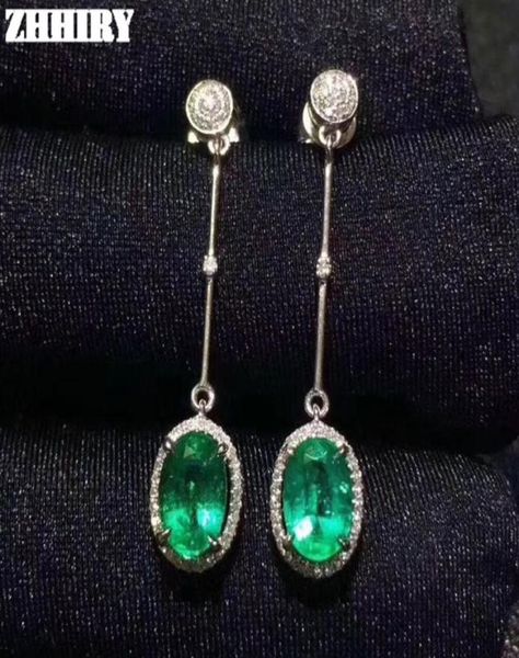 Boucles d'oreilles émeraudes naturelles Zhhiey Solide Solide 925 Boucles d'oreilles en argent sterling Real Emeralds Gemstone pour les femmes Fine bijoux CJ192189417