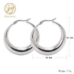 Zhijia acier inoxydable bijoux boucle d'oreille épais décontracté Simple rond petit argent boucles d'oreilles pour les femmes 264V