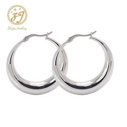 Zhijia – boucles d'oreilles en acier inoxydable pour femmes, bijoux épais, décontractés, simples, ronds, petits cerceaux en argent, 251u