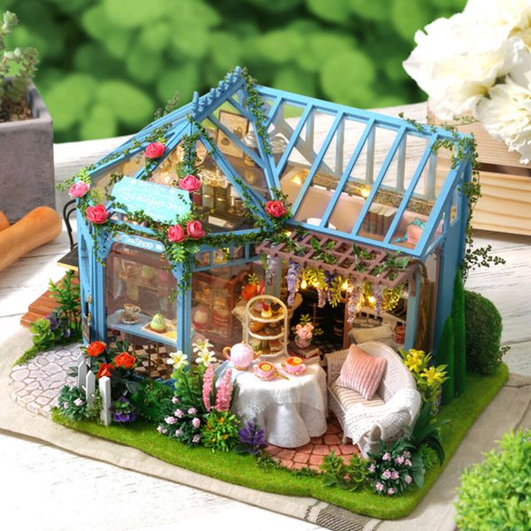 Zhiqu DIY Rose Garden Tea House Handgemaakt architectonisch model Houten villa Creatief vrouwelijk cadeau