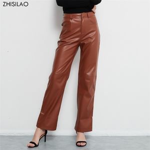 ZHISILAO élégant en cuir PU taille haute pantalon automne bureau dame noir droite femme Streetwear 220325