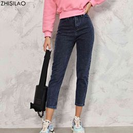 Zhisilao Harem Jeans Pantalons Mode Taille haute 100% coton Lâche Vintage Blue Denim Automne Streetwear 211129