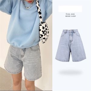 Zhisilao Solid Knee lengte denim shorts vrouwen zomer vintage vriendje hoge taille wide been jeans streetwear 220630