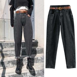 Zhisilao rechte harem jeans vrouwen met riem streetwear hoge taille denim broek stretch retro vriendje plus size 2111129