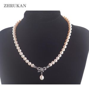 ZHRUKAN 2019 nouveau collier de perles blanches bijoux 8-9mm rond naturel perle d'eau douce colliers ras du cou pour les femmes cadeau Q0531