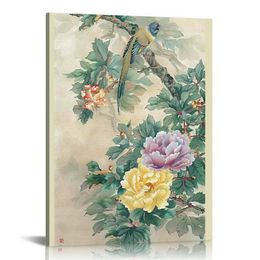 Zhugege Peony Flower Painting, Wall Art for Living Room Bedroom, Chinese Traditional Meticulousse Painting, Affiches et impression Fixed Wooden suspension Scroll