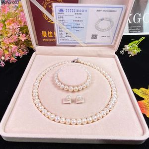 Zhuji Collier de perle d'eau douce naturelle Zhuji Ensemble de trois pièces avec collier pendentif en direct