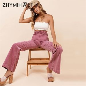 ZHYMIHRET Femmes Taille Haute Velours Côtelé Flare Pantalon Automne Hiver Mode Pantalon Streetwear s Pantalon Femme 211115