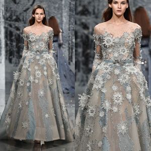 Ziad Nakad 2019 nieuwste prom jurken luxe kralen pailletten kristal juweel nek fluwelen lange mouw avondjurk luxe een lijn formele feestkleding