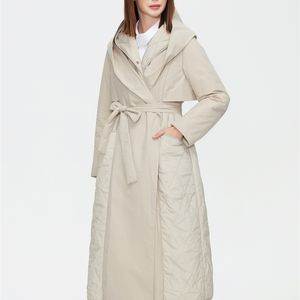 ZIAI femmes automne veste matelassée femme longue mince coton Trench manteau à capuche caché bouton ceinture élégant coupe-vent ZM-7285 211221