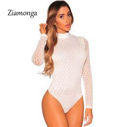 Ziamonga Marque Sexy Body Combinaison Romper Femmes Noir Blanc Creux À Manches Longues Maille Moulante Combinaisons Stretch Body Femme T200323