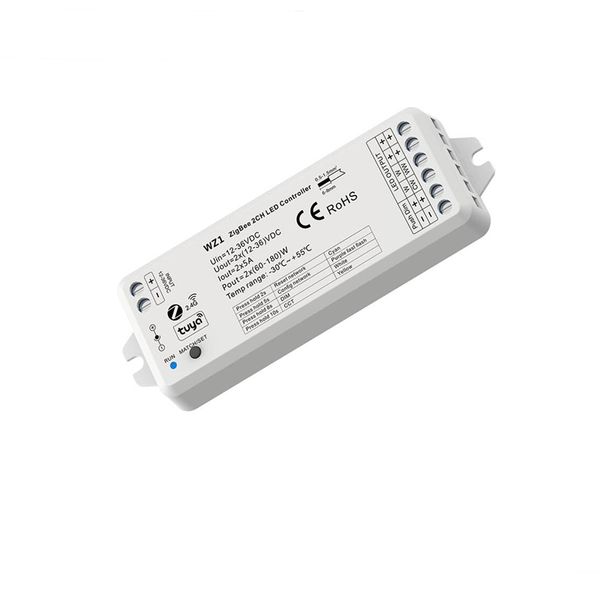 Controlador LED ZigBee RF 2CH WZ1 DC12-36V 24V TUYA APP nube control remoto inalámbrico 2 canales para cinta cct de un solo color