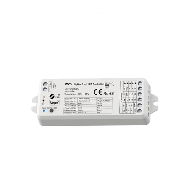 Controlador LED ZigBee RF 5 en 1 WZ5 DC12-24V Tuya App para RGB RGBW RGBCCT tira de luces led de temperatura de un solo color