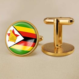 Zimbabwan Flag Cufflinks National Flag Cufflinks van alle landen in de Wereld Suit -knooppak Decoratie voor feestgeschenkvaartuigen