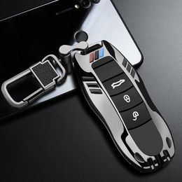 Zinklegering Autosleutel Case Shell Fob Cover voor Porsche Boxster Cayman 911 Panamera Cayenne Macan Gift voor de mens met sleutelhanger