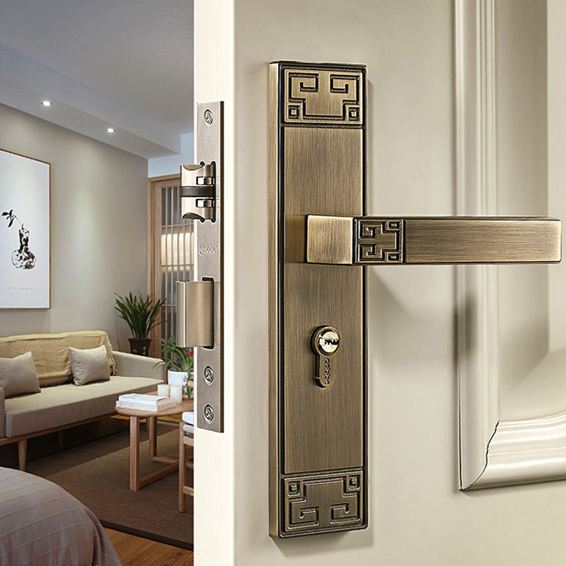 Zinc Alloy Door Lock Luxury Room Handle Locks Wood Door Lockset Bedroom Panel Locksets Hinges and Door Stop Optional