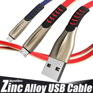 Zinklegering Snelle oplaadgegevens Type C Micro USB-kabels voor Moblie-telefoons 2.4A SUPERSPRUST LADER 1M 2M 3M