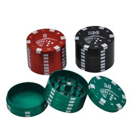 Broyeur d'herbes à jetons de poker en alliage de zinc 1,75 "mini jeton de poker style 3 pièces herbe, épices, broyeurs de tabac herbes de poker cigarette de fumée