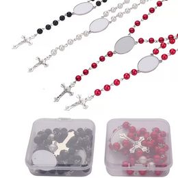 Alliage de zinc Sublimation Chapelet Collier Perle Pendentif Blancs Transfert Thermique Impression DIY Cadeau wly935