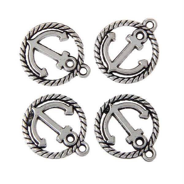 Pendentifs à breloque ancre en alliage métallique de Zinc, ronds en argent Antique sculpté creux, résultats de fabrication de bijoux 50pcs260D