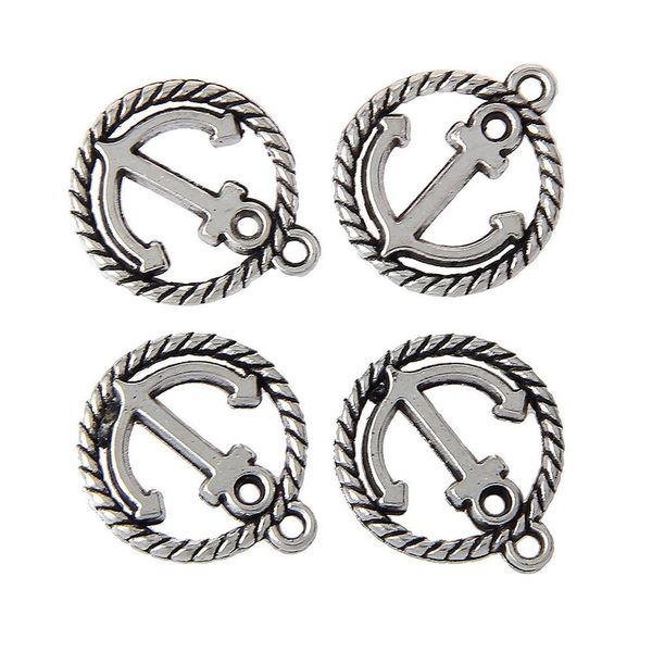 Pendentifs à breloque ancre en alliage métallique de Zinc, ronds en argent Antique sculpté creux, résultats de fabrication de bijoux 50pcs279y