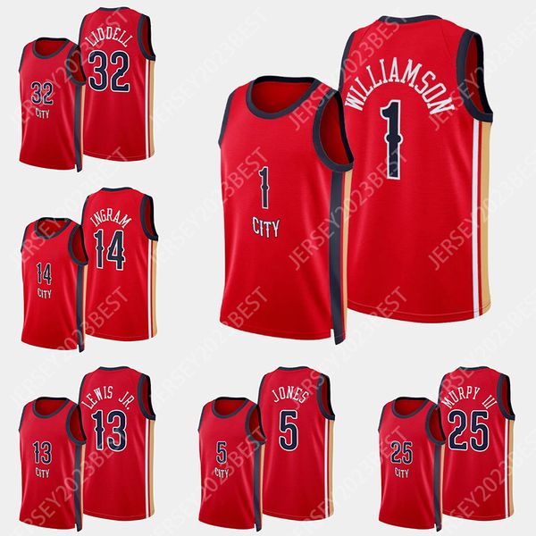 Camisetas de baloncesto Zion 1 Williamson 32 E.J. Liddell 14 Ingram 41 Garrett Temple CJ 3 McCollum Brandon Jonas 17 Valanciunas Hombres Mujeres Jóvenes XS-4XL 2023-24 Ciudad