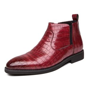 Zip HBP Non-Marque Design Chic Couleur Rouge Chaussures Habillées À La Mode Bout Pointu 38-46 Bottines Plates En Cuir