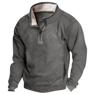 Polo à fermeture éclair pour hommes, mode surdimensionné, vêtements pour hommes, sweat-shirt décontracté à manches longues, couleur unie, hauts pullover 240313