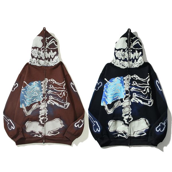 Zip Sudaderas con capucha Hombres Mujeres 3d Skull Print Pullover Hoode Hip Hop Pullovers 23SS