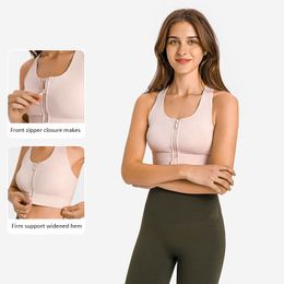 L165 Zip omhoog beha High Support Yoga Bras Fashion Tank Tops Ademend voorzip Bra Lady Underwear Sports Vest met verwijderbare bekers