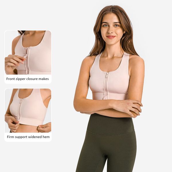 L165 Soutien-gorge zippé Soutien-gorge de yoga à haut soutien Débardeurs de mode Soutien-gorge respirant à fermeture éclair frontale Sous-vêtements pour femme Gilet de sport avec bonnets amovibles