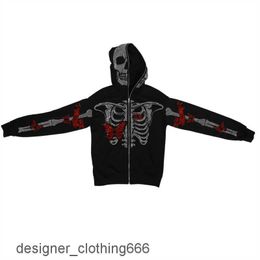 Zip-up hoodie mannen y2k kleding mode hoodies cool rhines vlinder skelet afdrukken unisex sweatshirt zipper tops jassen