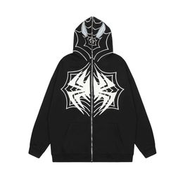 Zip up hoodie y2k harajuku bordado aranha web zíper moletom com capuz streetwear 2023 moda solta punk emo casacos