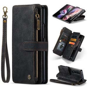Zipper 10 Cards Wallet Phone Case pour Samsung Galaxy Fold 3 Fold 4 5G Slot Rerto PU Sac en cuir